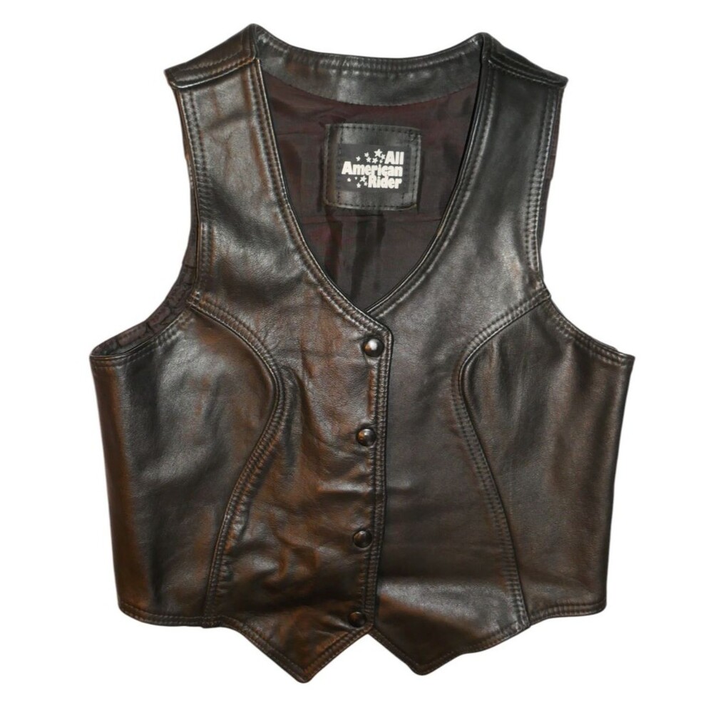 All American Rider Vintage Black Leather Vest - Picture 3 of 6